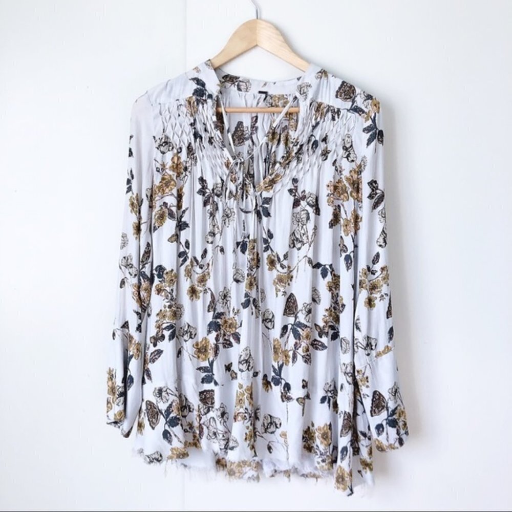 Free People Pebble Crepe Butterfly Print Top Ivory